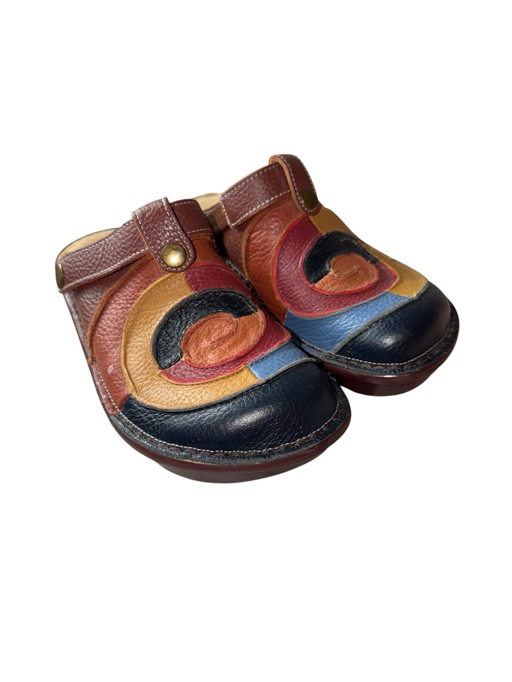 Spring Step Multicolor Leather Slip-On Clogs in Navy, Brown, Red, Yellow, Blue